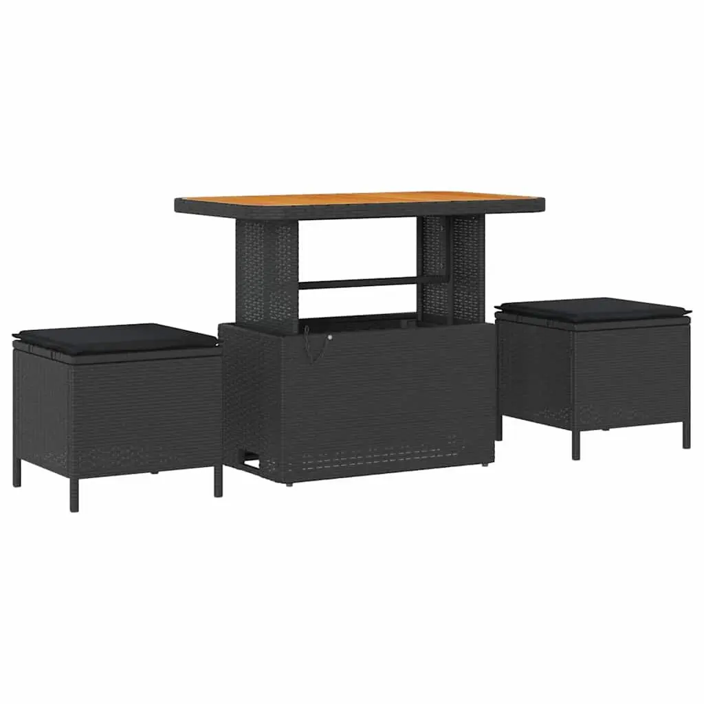 Outdoor Garden Sofa Set Storage Compartment 9 Pieces Black Poly Rattan Steel Acacia Wood