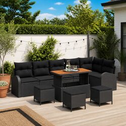 Outdoor Garden Sofa Set 10 pcs Black with Storage Compartments Patio Furniture
