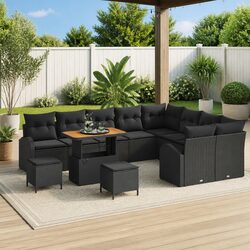 Garden Sofa Set 12pcs Outdoor Seating Black Rattan Furniture with Storage