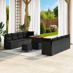 Garden Sofa Set with Storage Black Outdoor Furniture Poly Rattan Modular Lounge