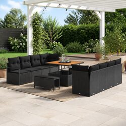 Outdoor Garden Sofa Set with Cushion Black Modular Rattan Lounge Seating