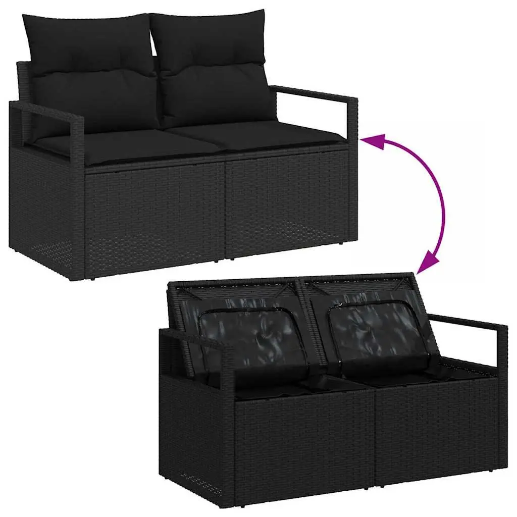 Modular Rattan Garden Sofa Set with Cushion Black Outdoor Seating