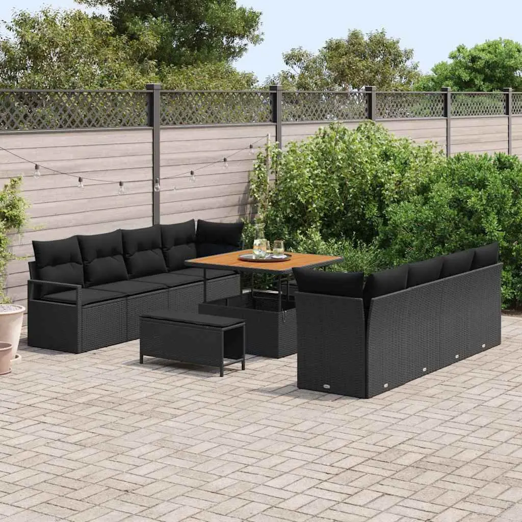 Modular Rattan Garden Sofa Set with Cushion Black Outdoor Seating