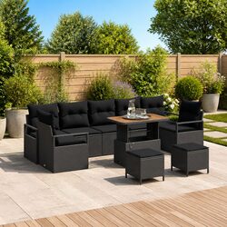 Outdoor Sofa Set 10-Piece Black Garden Furniture Reclining Seating with Storage