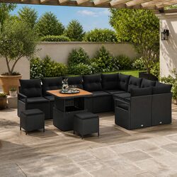 Outdoor Garden Sofa Set 12pc Black Poly Rattan Patio Furniture with Cushions