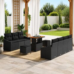 Outdoor Garden Sofa Set 10 Piece Black Poly Rattan Patio Furniture with Storage