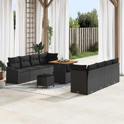 Outdoor Garden Sofa Set 11 Pieces Black Rattan Patio Furniture with Storage