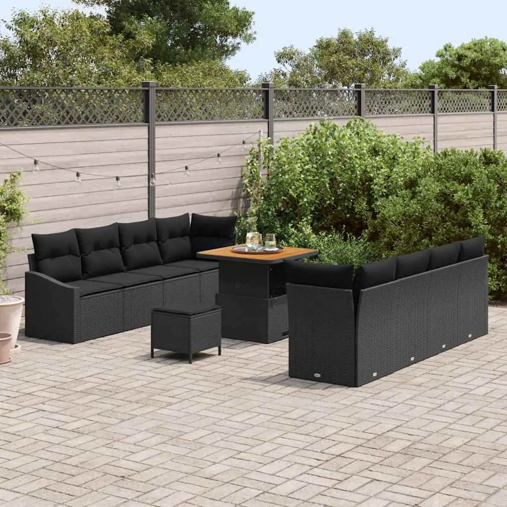 Outdoor Garden Sofa Set 11 Piece Black Rattan Patio Furniture with Storage