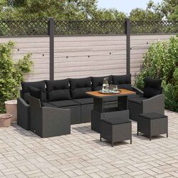 Outdoor Garden Sofa Set 10 Pieces Black Poly Rattan Modular Patio Furniture