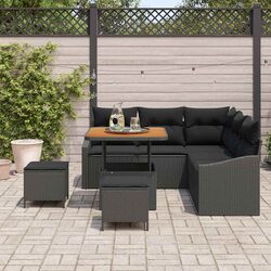 Outdoor Garden Sofa Set 8 Pcs Black Poly Rattan Modular Lounge Seating