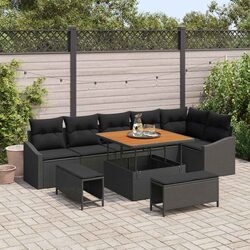 Outdoor Garden Sofa Set 9 Pcs Black Poly Rattan Modular Seating with Cushions