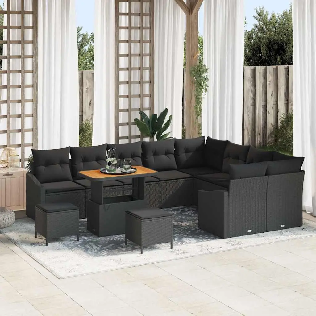 Modular Outdoor Garden Sofa Set Black Poly Rattan Sectional Lounge with Cushions