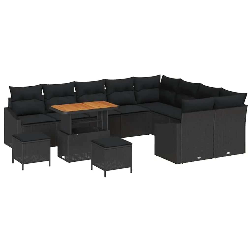 Modular Outdoor Garden Sofa Set Black Poly Rattan Sectional Lounge with Cushions