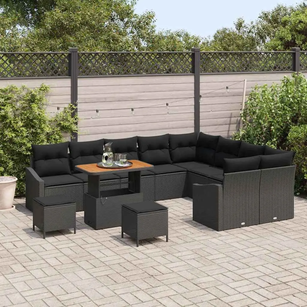 Modular Outdoor Garden Sofa Set Black Poly Rattan Sectional Lounge with Cushions