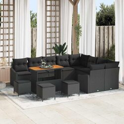 Outdoor Garden Sofa Set Modular Lounger 13 Pieces Black Poly Rattan Seating