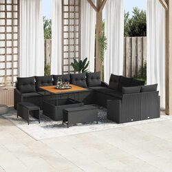 Outdoor Garden Sofa Set 13 Pieces Modular Black Poly Rattan Sectional Seating