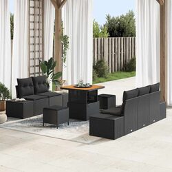Outdoor Garden Sofa Set 8 Pieces Black Poly Rattan Patio Seating with Cushions