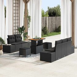 Outdoor Garden Sofa Set 8 Pieces Black Poly Rattan Patio Furniture with Cushions