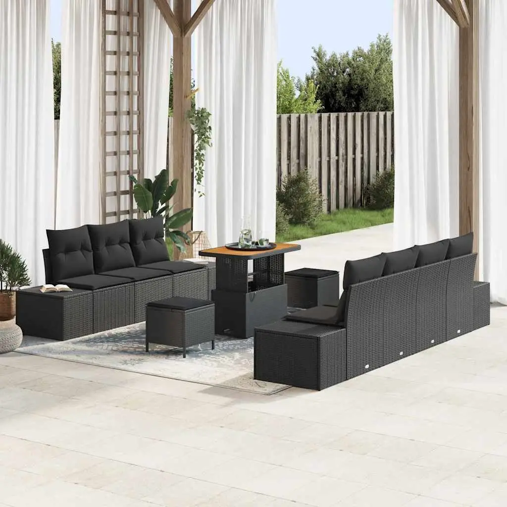 Outdoor Garden Sofa Set Modular Patio Seating 10 Piece Black Poly Rattan