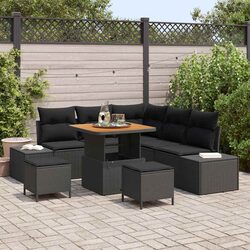 Outdoor Garden Sofa Set 8 Piece Poly Rattan Modular Lounge with Storage Black