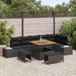 Outdoor Garden Sofa Set 9 Piece Black Poly Rattan Modular Lounge Seating with