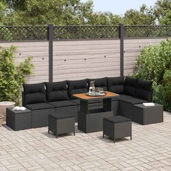 Outdoor Garden Sofa Set 9 Piece Modular Sectional Black Poly Rattan with