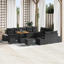 Outdoor Garden Sofa Set 13 pcs Black Poly Rattan Modular Patio Seating with