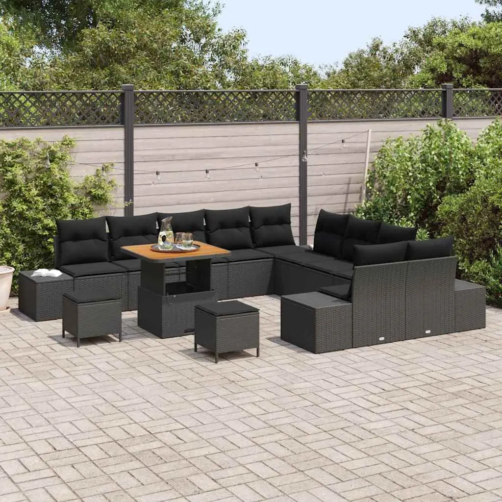 Outdoor Garden Sofa Set 13 pcs Black Poly Rattan Modular Patio Seating with