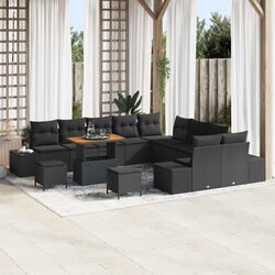 Outdoor Garden Sofa Set 13 Pieces Black Poly Rattan Patio Furniture with