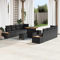 Outdoor Garden Sofa Set 11 Pieces Black Poly Rattan Furniture with Cushions