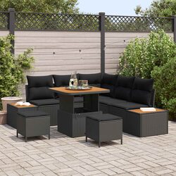 Outdoor Garden Sofa Set 8 Piece Black Poly Rattan Modular Patio Seating with