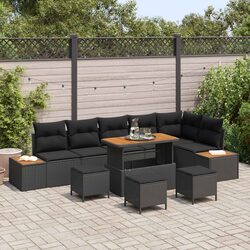 Outdoor Garden Sofa Set 10 Piece Black Poly Rattan Patio Lounge Seating Suite