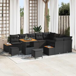 Garden Sofa Set 12 pcs Black Poly Rattan Outdoor Seating with Cushion Storage