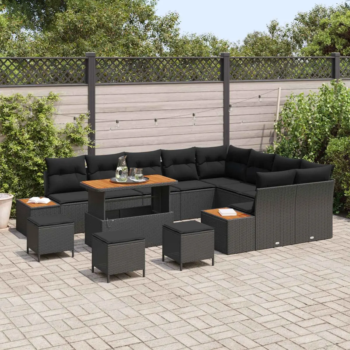 Garden Sofa Set Modular Outdoor Seating 13 Piece Black Poly Rattan
