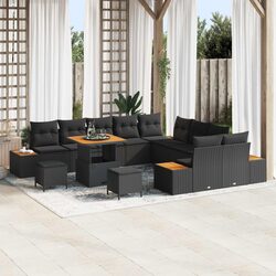 Garden Sofa Set 13pcs Black Poly Rattan Outdoor Patio Furniture with Cushion