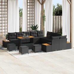 Garden Sofa Set 14 Pieces Black Poly Rattan Outdoor Patio Furniture with Storage