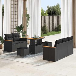 Outdoor Sofa Set 10 Piece Modular Garden Furniture Black Poly Rattan with