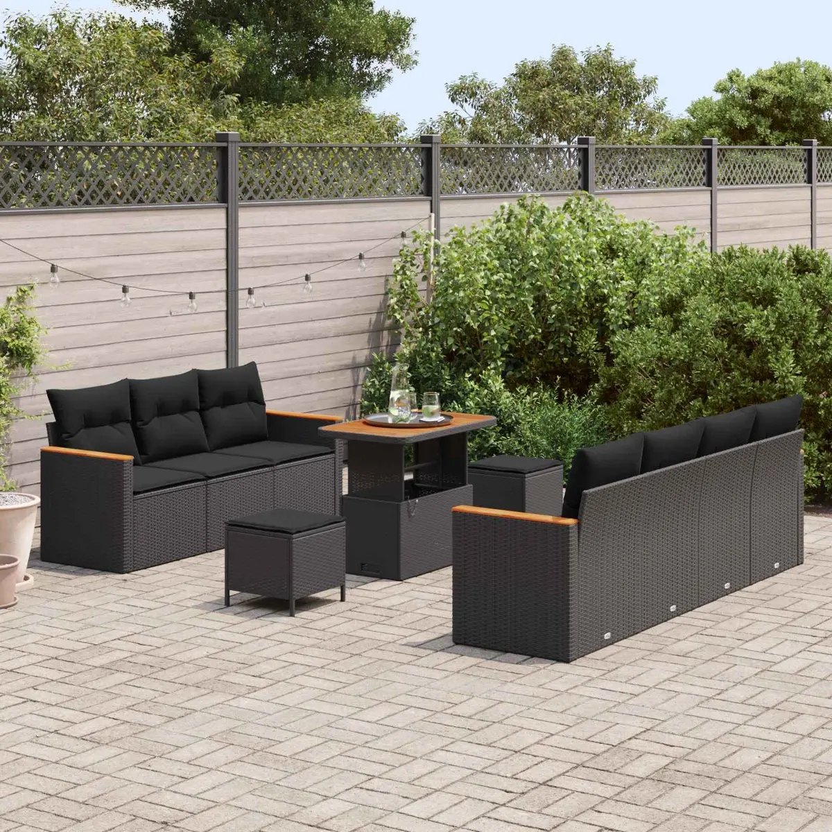 Modular Garden Sofa Set 14 Piece Poly Rattan Outdoor Seating Black