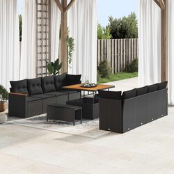 Outdoor Garden Sofa Set 12 Pieces Modular Black Rattan Furniture with Cushions