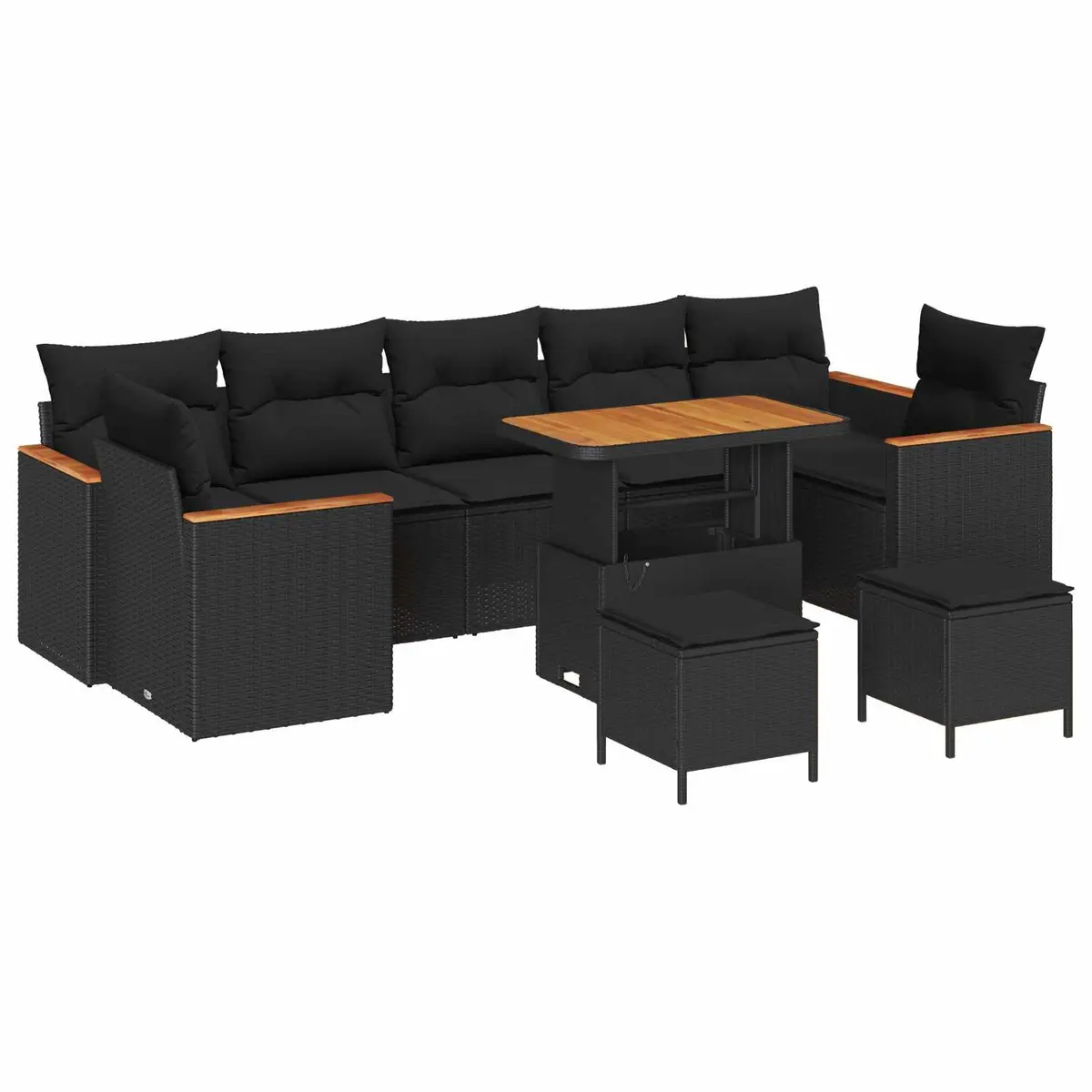 Modular Garden Sofa Set 10 Piece Black Poly Rattan Outdoor Furniture