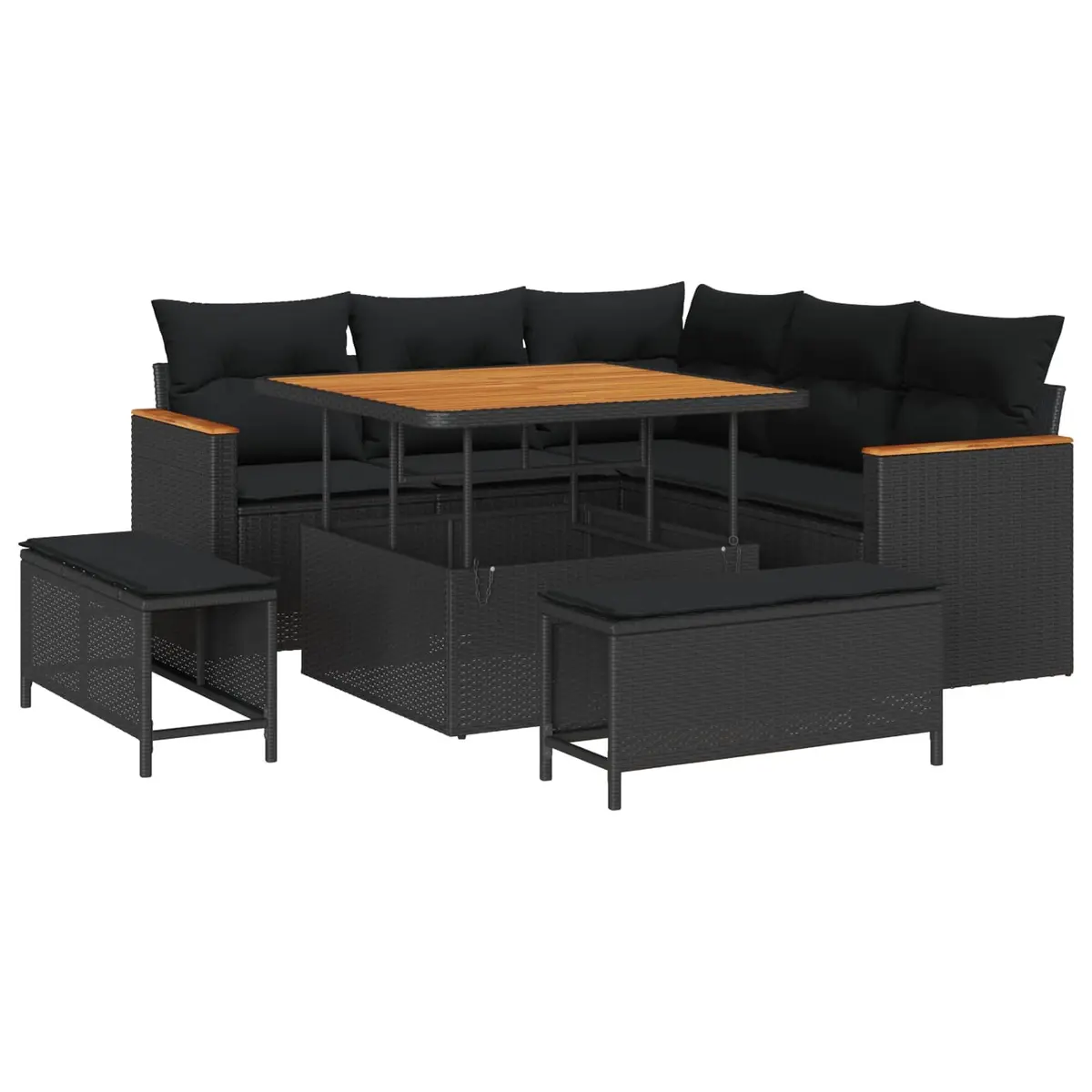 Modular Garden Sofa Set 8 Pieces Black Poly Rattan Outdoor Seating with Storage