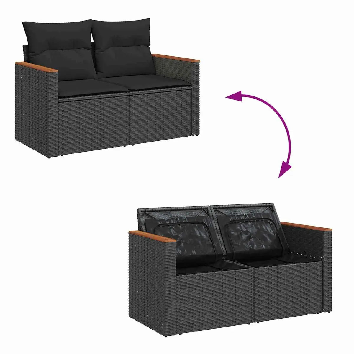 Modular Garden Sofa Set 8 Pieces Black Poly Rattan Outdoor Seating with Storage