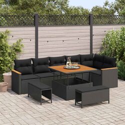 Outdoor Garden Sofa Set 9 Piece Modular Black Poly Rattan Patio Seating with