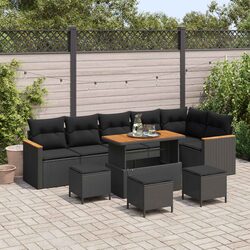 Outdoor Sofa Set 10-Piece Modular Garden Furniture Black Poly Rattan with