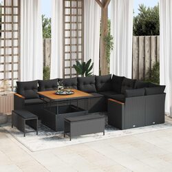 Modular Garden Sofa Set with Cushions 12 Pieces Black Outdoor Patio Seating
