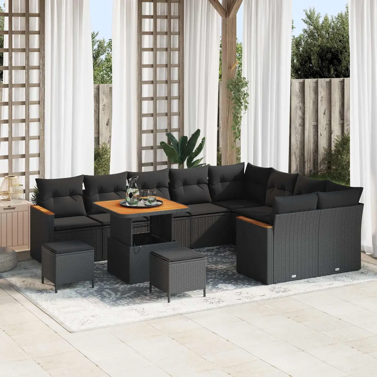 Modular Garden Sofa Set 12 Pieces Black Poly Rattan Outdoor Seating