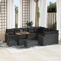 Modular Garden Sofa Set 12 Pieces Black Poly Rattan Outdoor Seating with