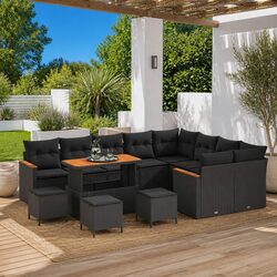 Modular Garden Sofa Set 13 Pieces Black Poly Rattan Outdoor Patio Furniture