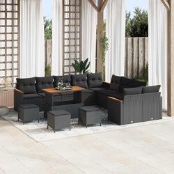 Outdoor Garden Sofa Set Modular Seating Black Poly Rattan with Cushions 14 Pcs
