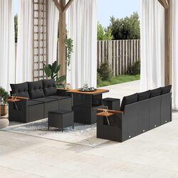 Outdoor Modular Garden Sofa Set 13 Pieces Black Poly Rattan Patio Seating